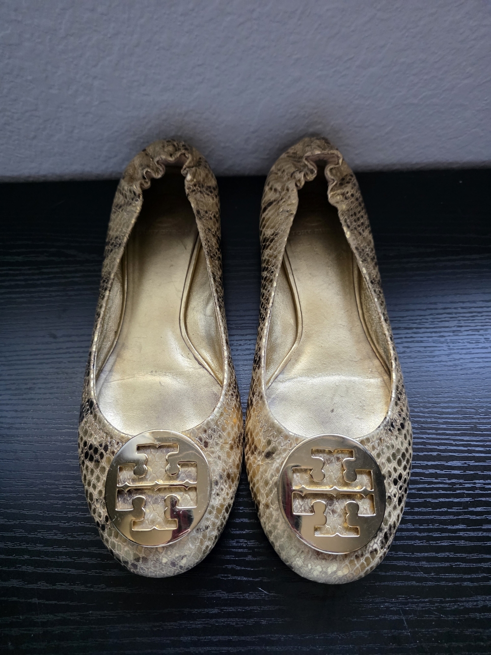 Tory Burch Gold Metallic Snakeskin Reva Ballet Flat
